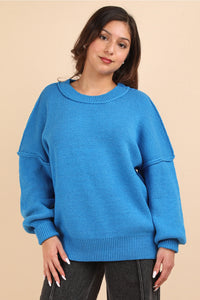 BLUE OVERSIZED SOLID KNIT TOP