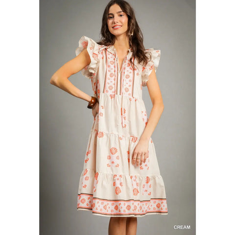 Floral Flutter Sleeve Tiered Midi Dress