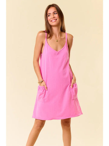 Vintage Washed Scoop Neck Mini Dress-pink