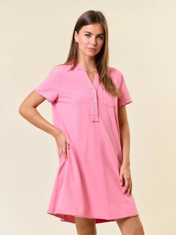 Vintage Wash Short Sleeve Henley Mini Dress