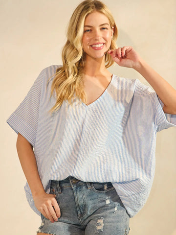 Oversize Striped V-Neck Top (Small-XL)