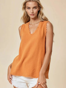 Frayed V-Neck Top
