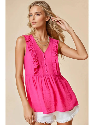 V-Neck Babydoll Sleeveless Blouse with Ruffle