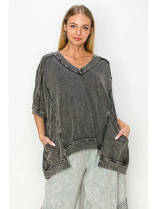 Mineral Wash Vneck Charcoal