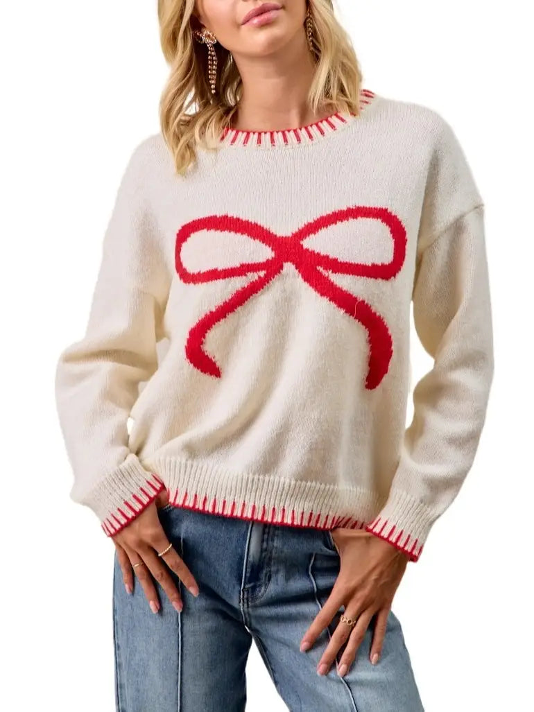 Ribbon Drop Shoulder Sweater Top
