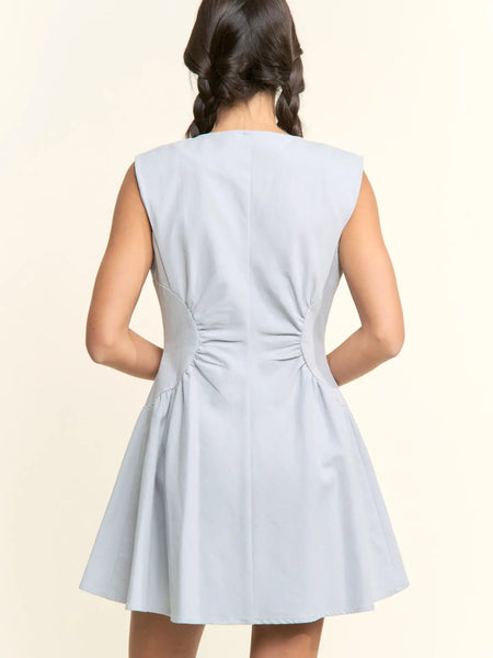 Baby Blue Zip Front Sleeveless Mini Dress