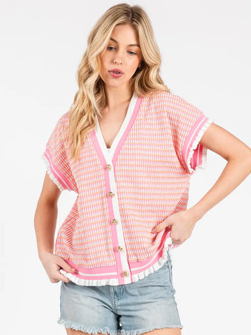 Gingham Knit Button Up Cardigan