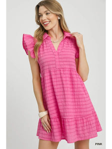 Textured Flutter Sleeve Mini Dress