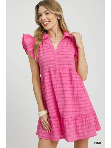 Textured Flutter Sleeve Mini Dress