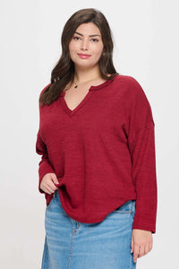 RED PLUS SOLID NOTCH TOP