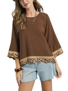 Boho Top with Leopard Trim