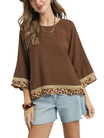 Boho Top with Leopard Trim