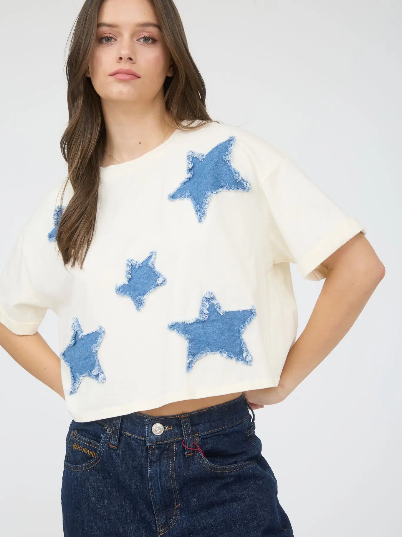 Denim Star Patch Short Sleeve Knit T-Shirt