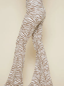 Ivory Taupe Western Tiger Print Denim Flares