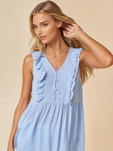 V-Neck Babydoll Sleeveless Blouse with Ruffle