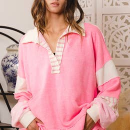 PINK COLOR BLOCK  TUNIC TOP