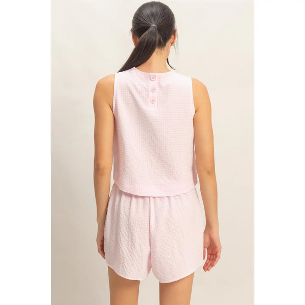 Gingham Checkered Sleeveless Top and Skort Set