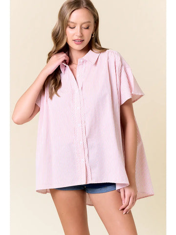 Button Down Short Sleeve Oversized Flowy Shirt