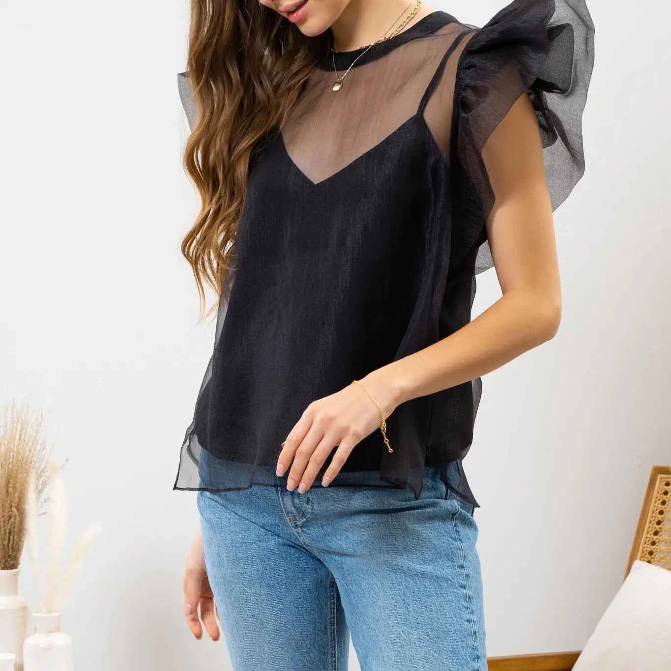 Oversized Ruffle Organza Top