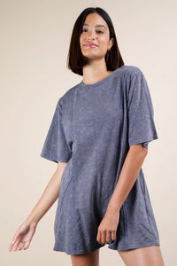 Mineral Washed  Romper- BLUE