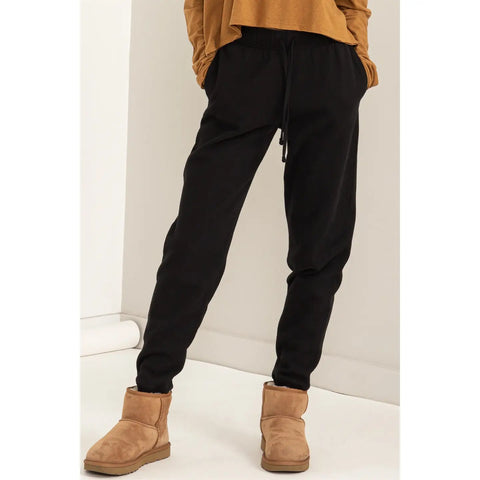 Mid-rise Drawstring Jogger Pants- black