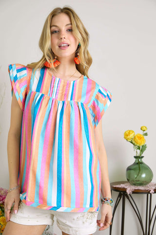Multicolor Striped Babydoll Blouse