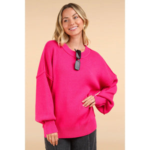 PINK OVERSIZED SOLID KNIT TOP