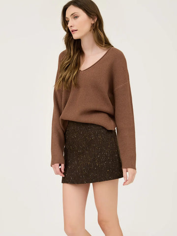 V Neck Long Sweater-Mocha