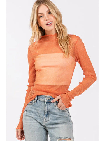 Game Day Metallic Mesh Long Sleeve Top