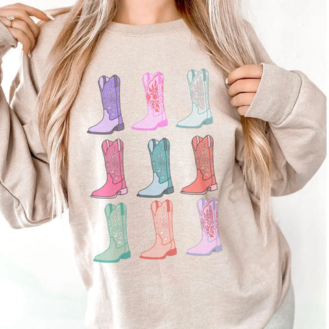 Western Cowgirl Boots Sweatshirt Nashville Cowgirl Pullover