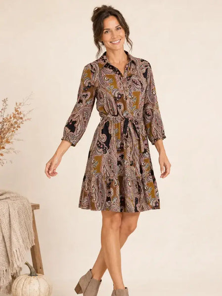 Paisley Lurex Challis Balloon Sleeve Dress