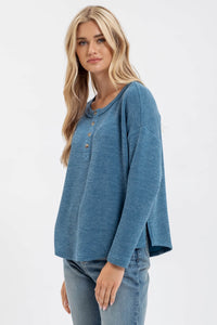 DUSTY TEAL WAFFLE KNIT TOP