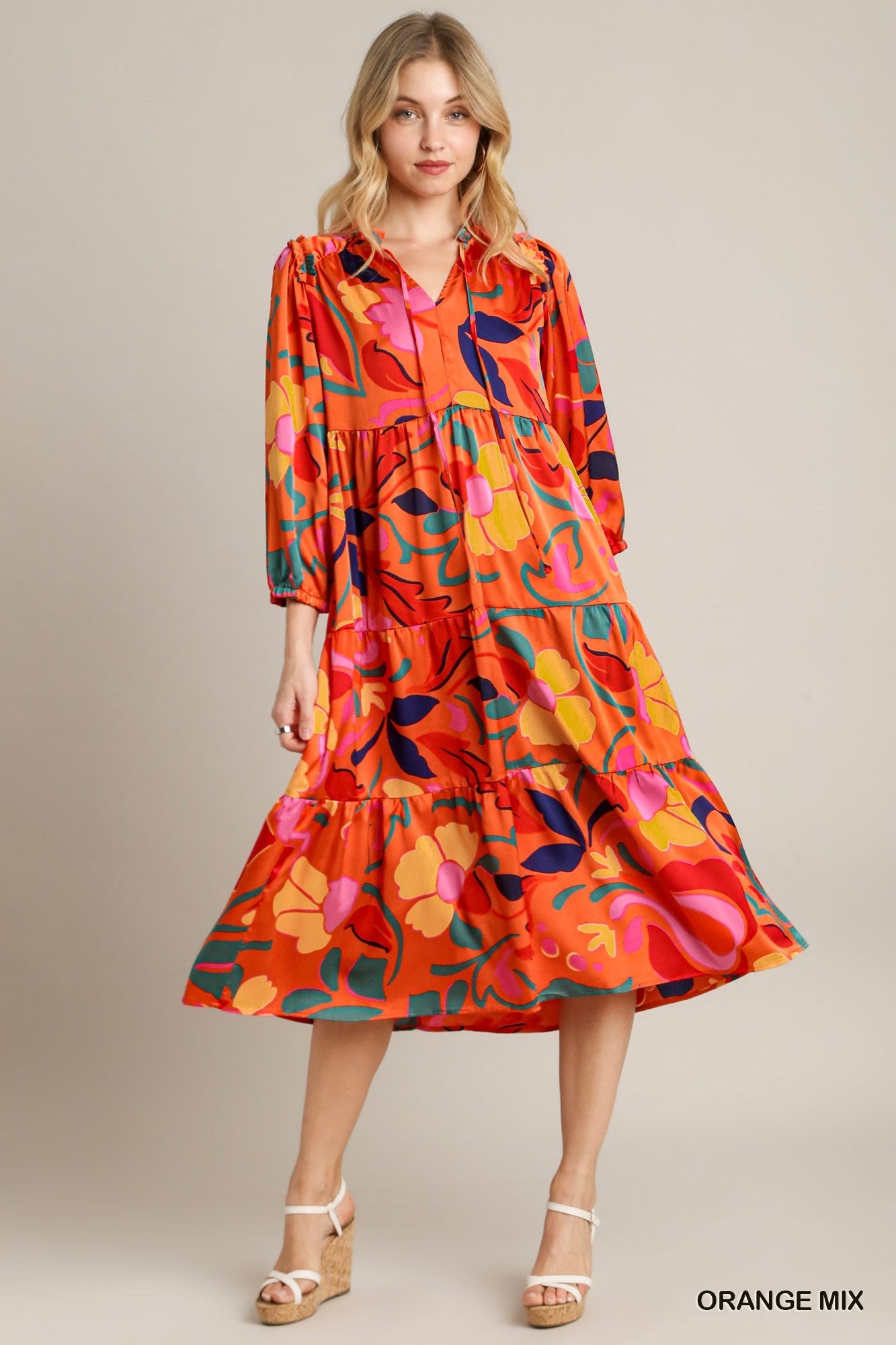 THE ABSTRACT SATIN DRESS-ORANGE