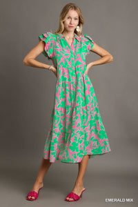 PINK AND GREEN A-LINE DRESS