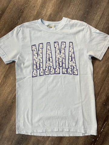 BLUE FLORAL MAMA T