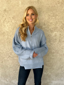 THE SWEET HALF ZIP- BABY BLUE