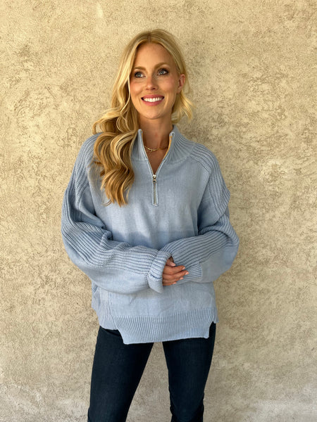 THE SWEET HALF ZIP- BABY BLUE