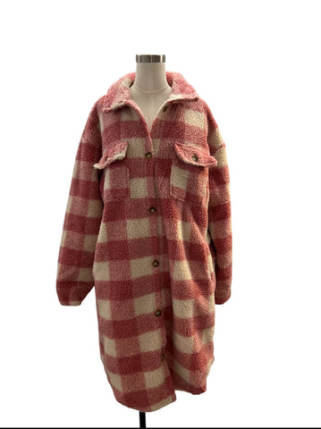 PLAID PINK LONG SHACKET