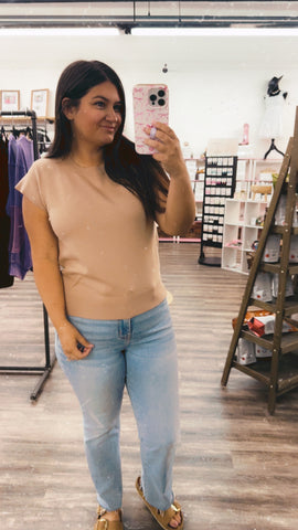 Cap Sleeve Essential Everyday Sweater Top MOCHA