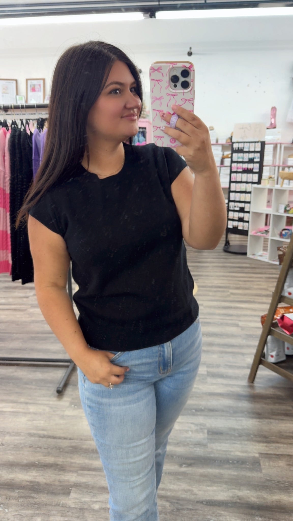 Cap Sleeve Essential Everyday Sweater Top Black