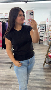 Cap Sleeve Essential Everyday Sweater Top Black