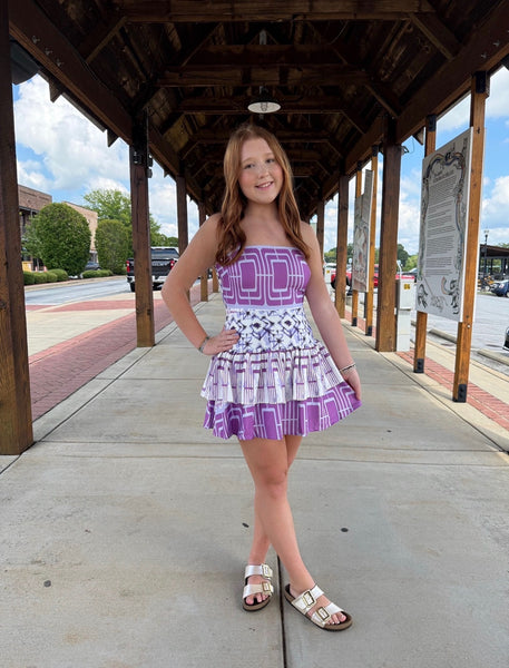 Cami Mini Dress in Colorblock Abstract Pattern PURPLE