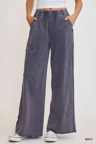 Mineral Washed Wide Leg Pant-Blue