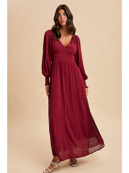 Lace Panel V Neck Maxi Dress