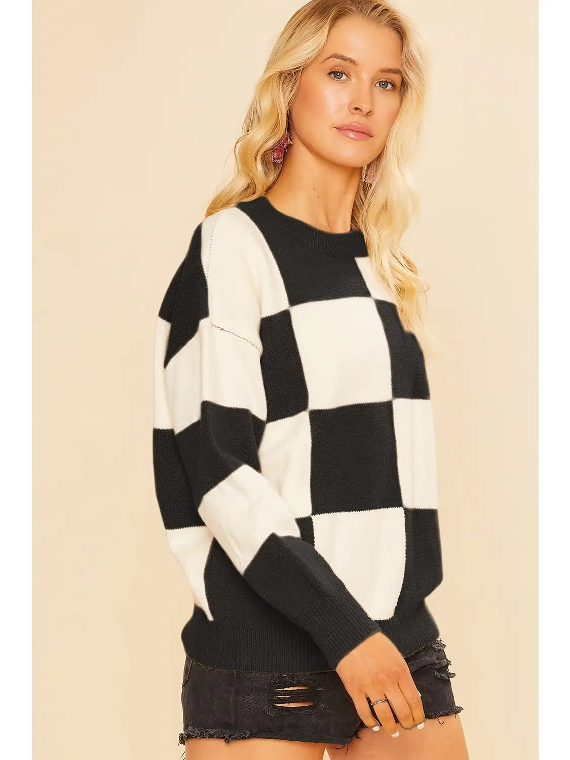 Checker Board Round Neck Sweater