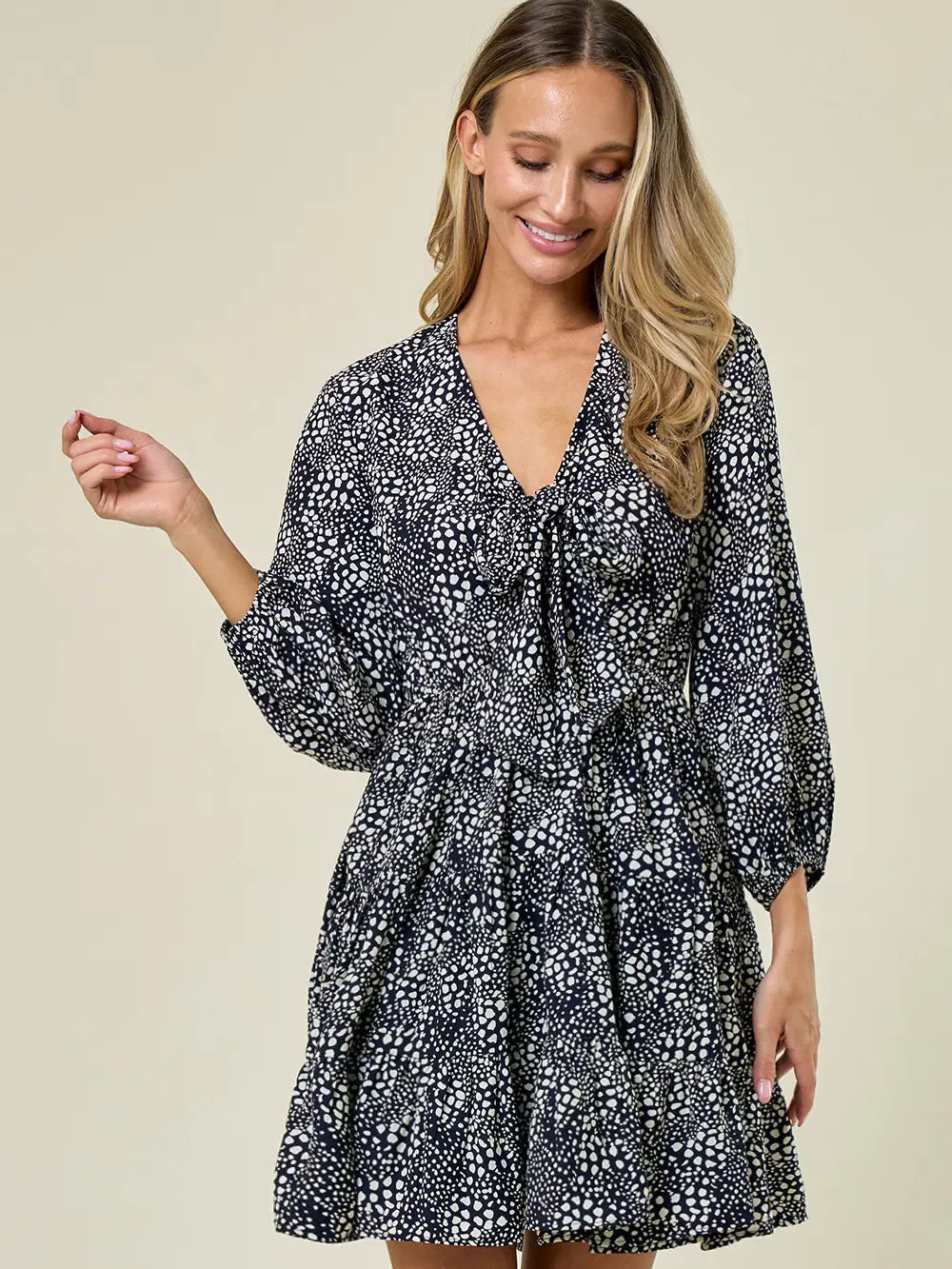 Navy Western Style Printed Tier Dress