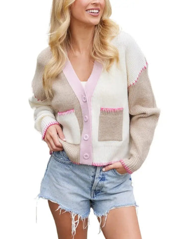 Pink Color Block Cardigan