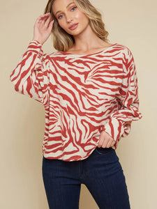 Rust Printed Dolman Sleeve Top
