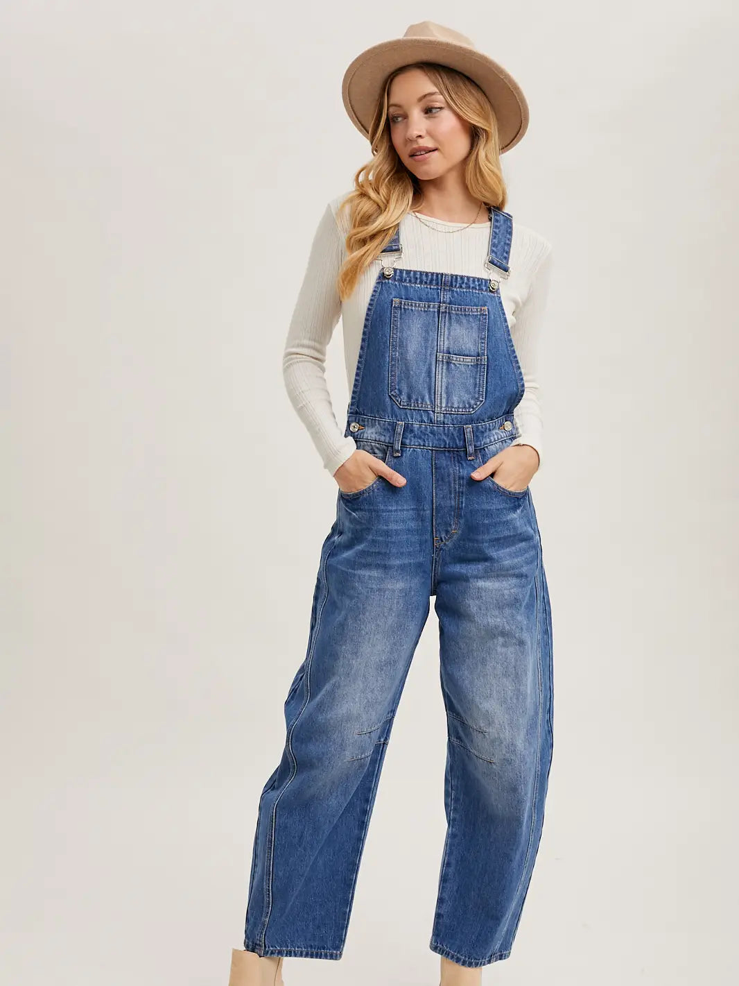 Denim Barrel Overalls