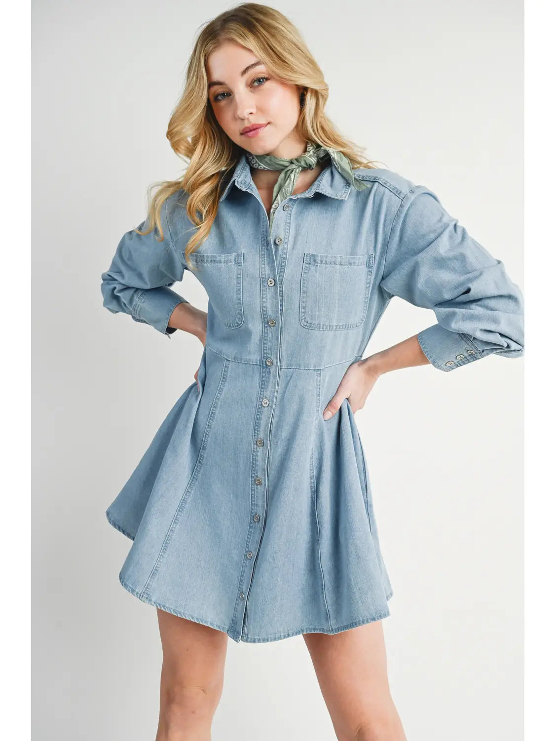 Denim Button Down Shirt A-Line Dress